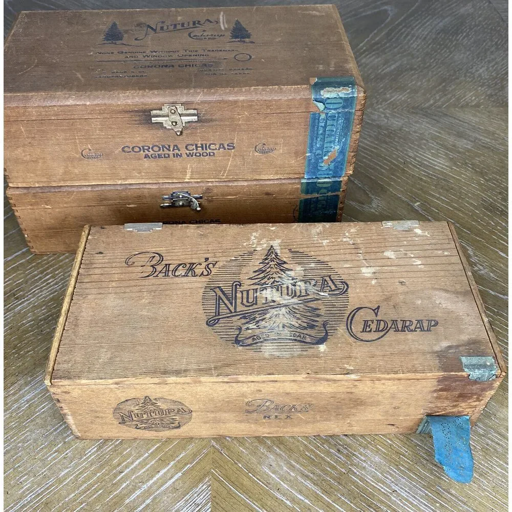 Vintage 1930 Wood Cigar Box X3 Nutura Cedarap Corona Chicas Backs Rex JB Back Co